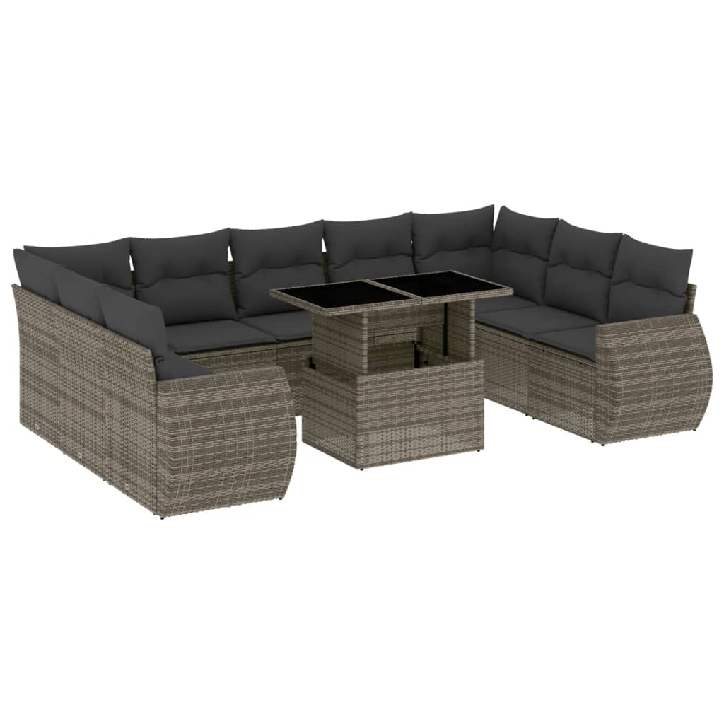 10-delige Loungeset met kussens poly rattan grijs is nu te koop bij PeponiXL, paradijselijk wonen!