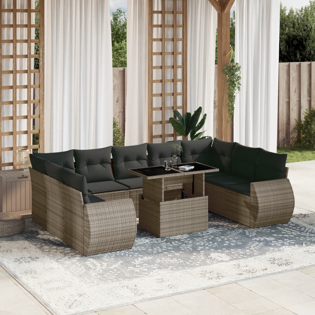 10-delige Loungeset met kussens poly rattan grijs is nu te koop bij PeponiXL, paradijselijk wonen!