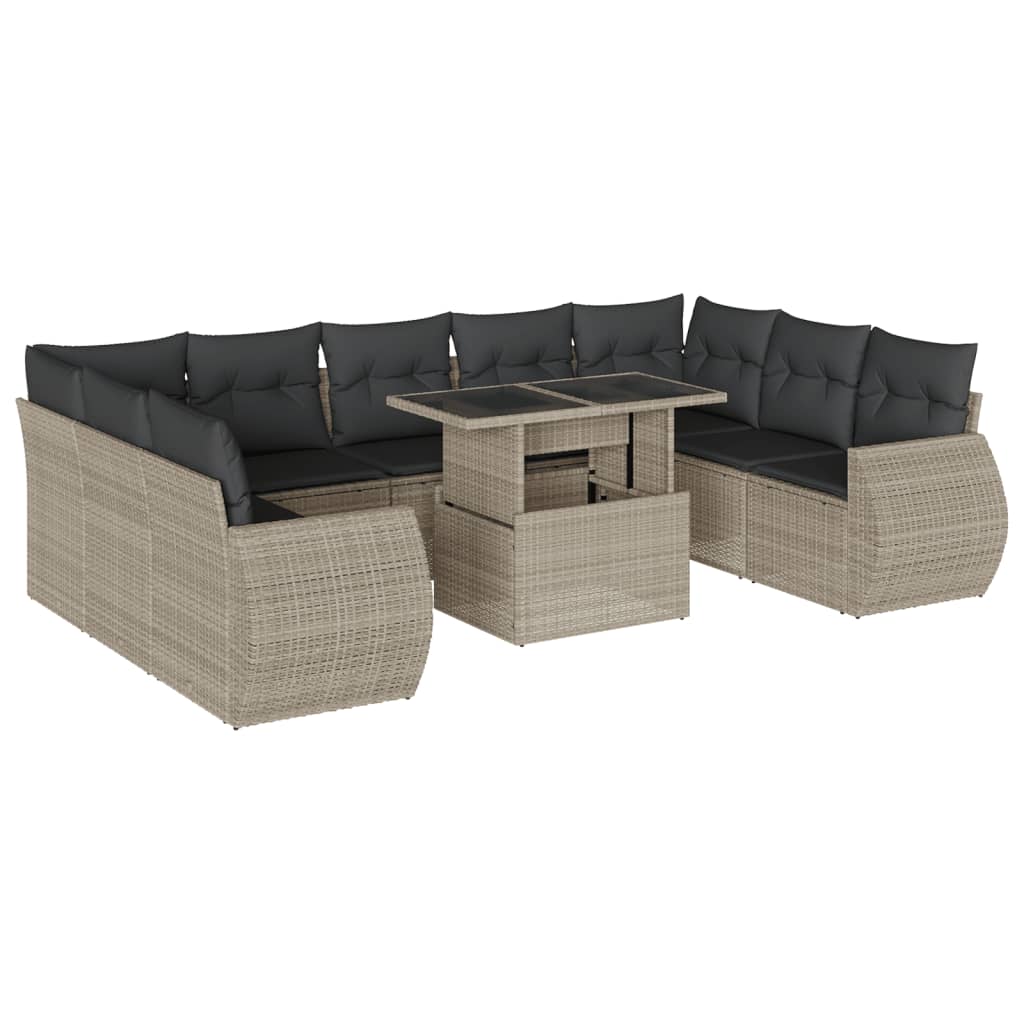 10-delige Loungeset met kussens poly rattan lichtgrijs is nu te koop bij PeponiXL, paradijselijk wonen!