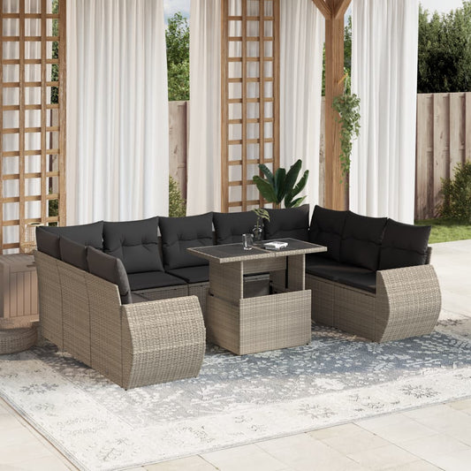 10-delige Loungeset met kussens poly rattan lichtgrijs is nu te koop bij PeponiXL, paradijselijk wonen!