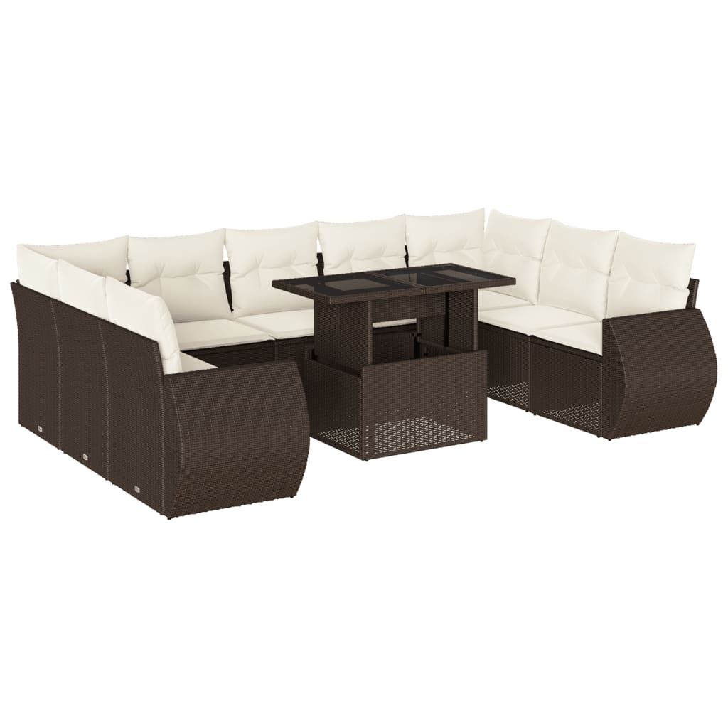 10-delige Loungeset met kussens poly rattan bruin is nu te koop bij PeponiXL, paradijselijk wonen!