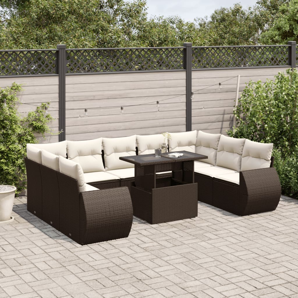 10-delige Loungeset met kussens poly rattan bruin is nu te koop bij PeponiXL, paradijselijk wonen!
