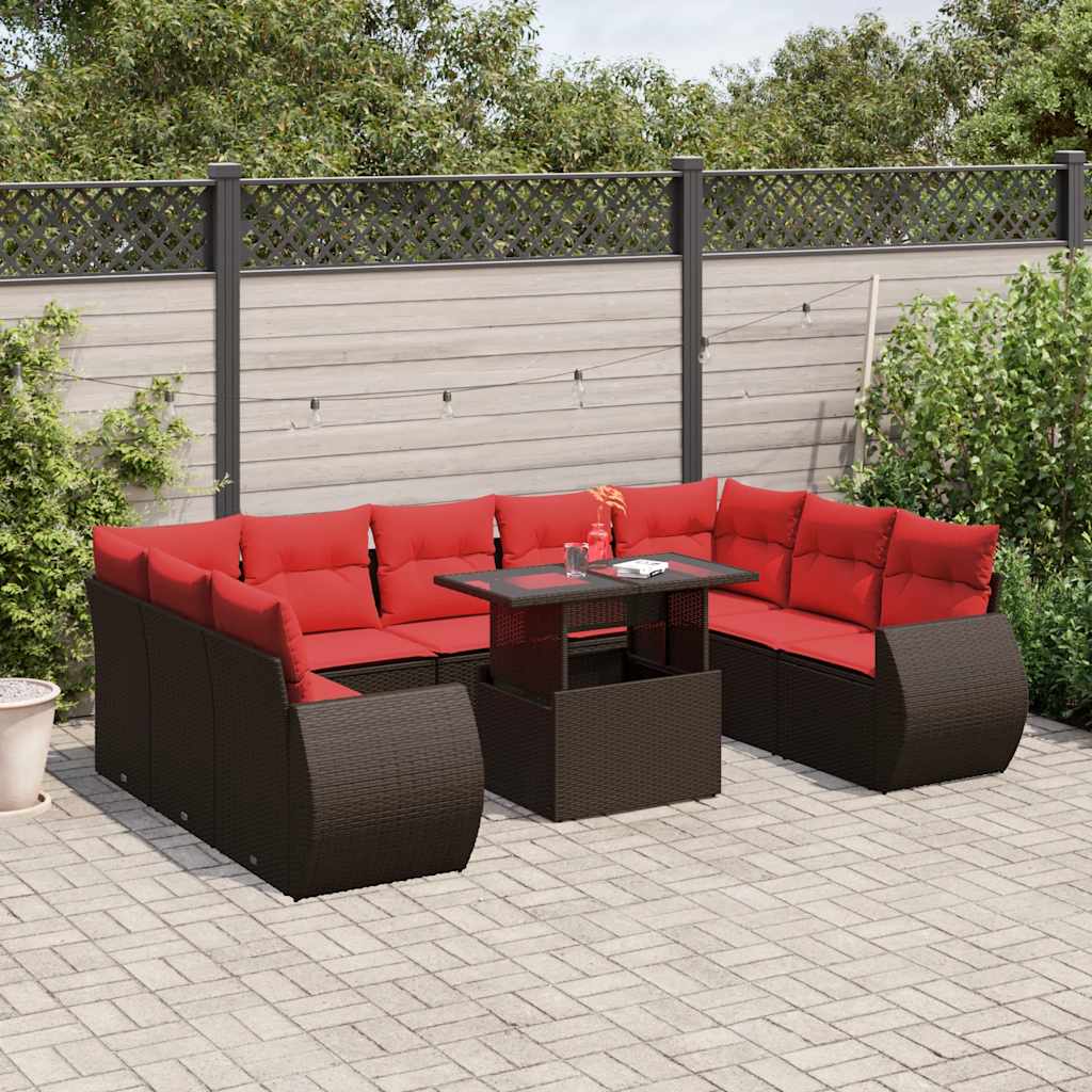 10-delige tuinbankset met kussens, bruin polyrotan is nu te koop bij PeponiXL, paradijselijk wonen!