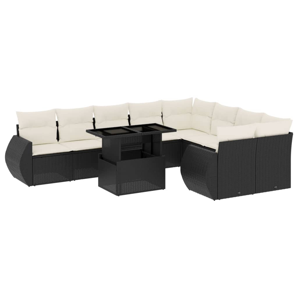 10-delige Loungeset met kussens poly rattan zwart is nu te koop bij PeponiXL, paradijselijk wonen!