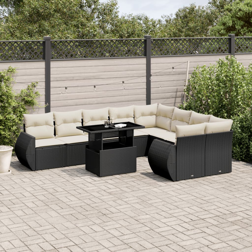 10-delige Loungeset met kussens poly rattan zwart is nu te koop bij PeponiXL, paradijselijk wonen!
