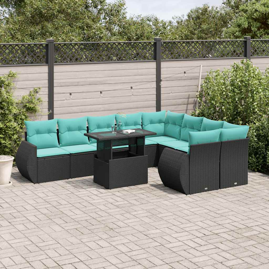 10-delige tuinbankset met kussens van zwart polyrotan is nu te koop bij PeponiXL, paradijselijk wonen!