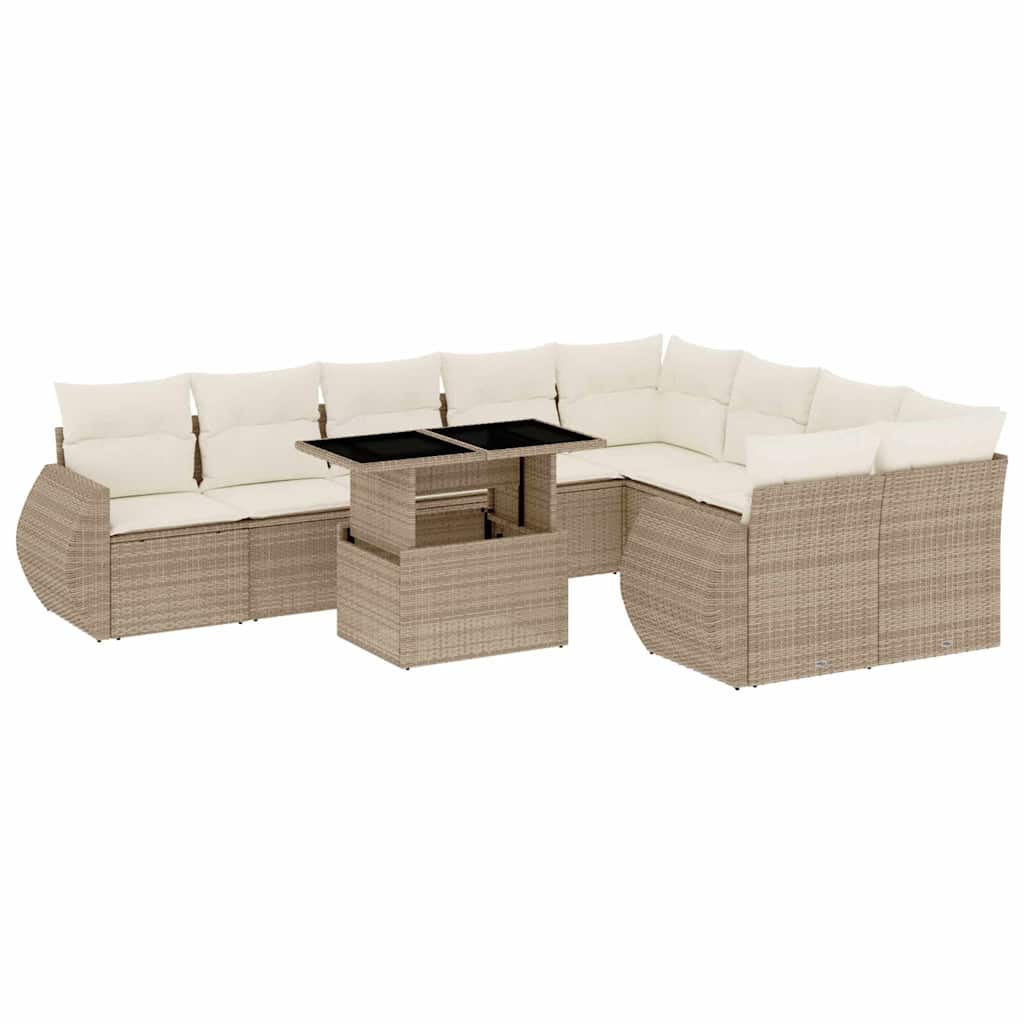 10-delige Loungeset met kussens poly rattan beige is nu te koop bij PeponiXL, paradijselijk wonen!