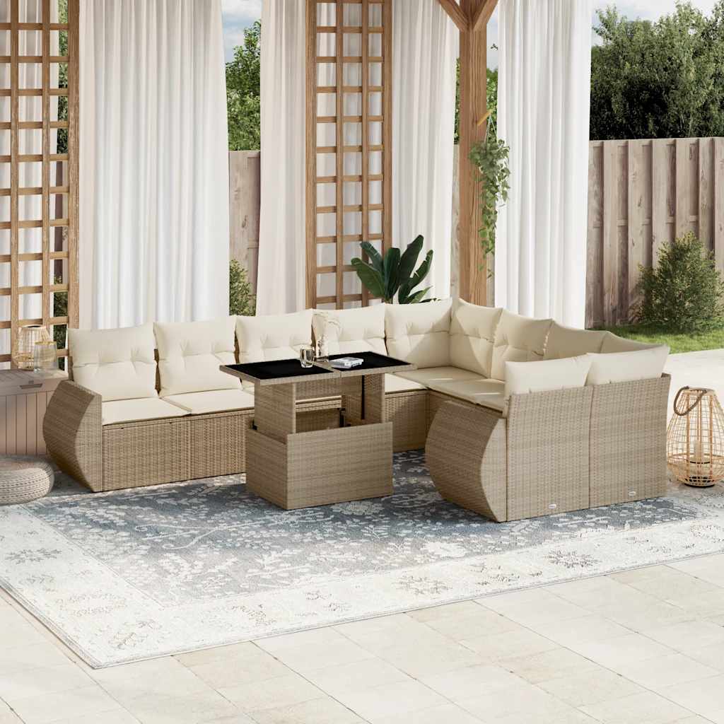 10-delige Loungeset met kussens poly rattan beige is nu te koop bij PeponiXL, paradijselijk wonen!