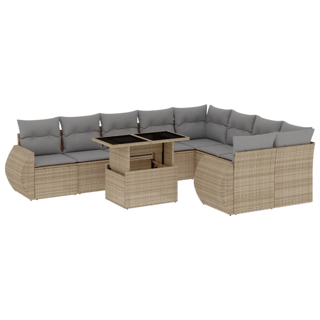 10-delige Loungeset met kussens poly rattan beige is nu te koop bij PeponiXL, paradijselijk wonen!