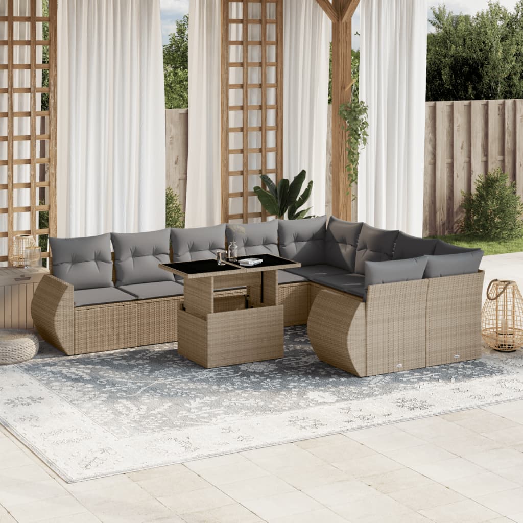 10-delige Loungeset met kussens poly rattan beige is nu te koop bij PeponiXL, paradijselijk wonen!