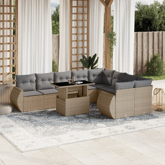 10-delige Loungeset met kussens poly rattan beige is nu te koop bij PeponiXL, paradijselijk wonen!