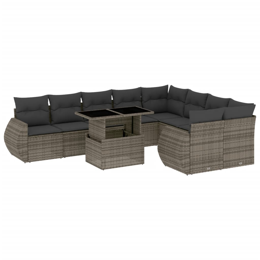 10-delige Loungeset met kussens poly rattan grijs is nu te koop bij PeponiXL, paradijselijk wonen!