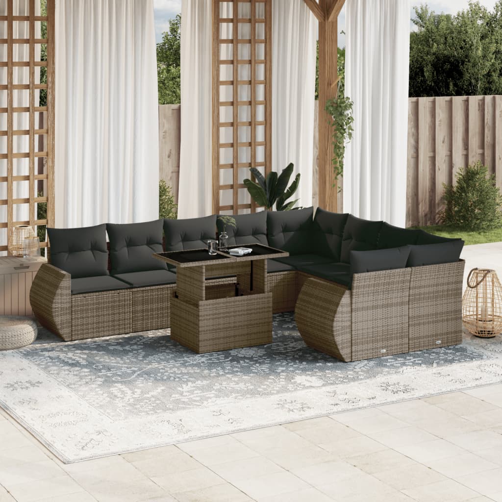 10-delige Loungeset met kussens poly rattan grijs is nu te koop bij PeponiXL, paradijselijk wonen!