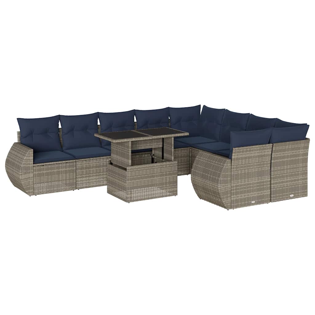 10-delige tuinbankset met kussens, grijs polyrotan is nu te koop bij PeponiXL, paradijselijk wonen!