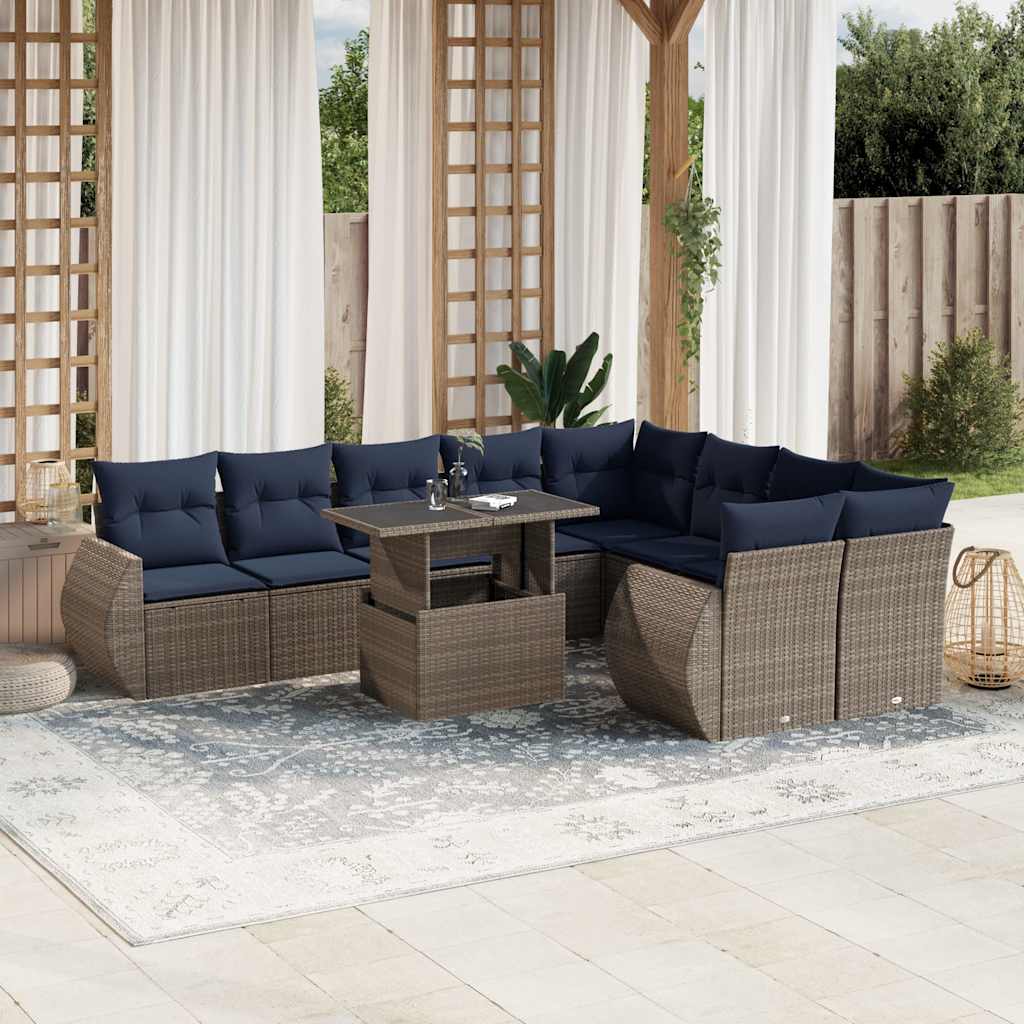 10-delige tuinbankset met kussens, grijs polyrotan is nu te koop bij PeponiXL, paradijselijk wonen!