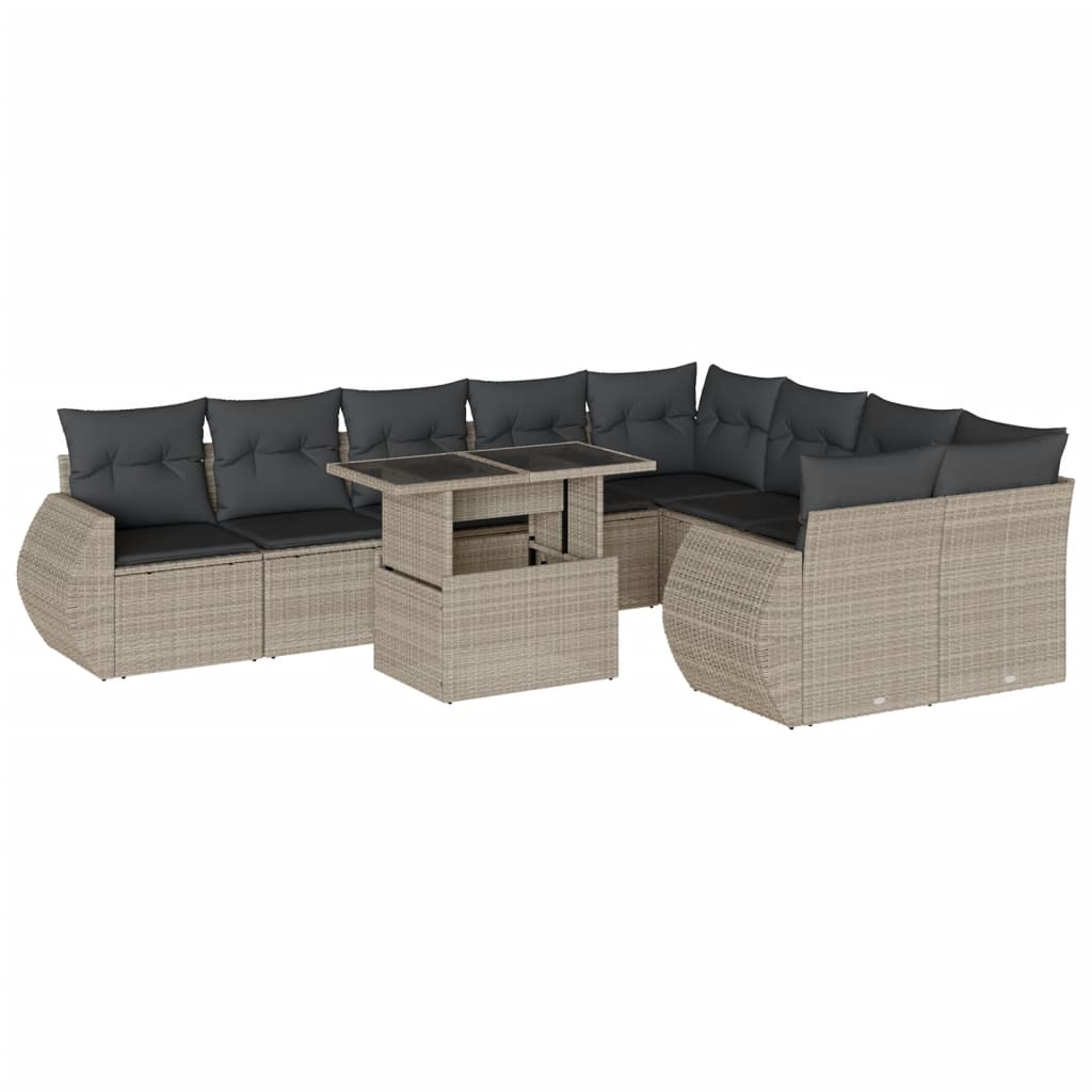 10-delige Loungeset met kussens poly rattan lichtgrijs is nu te koop bij PeponiXL, paradijselijk wonen!