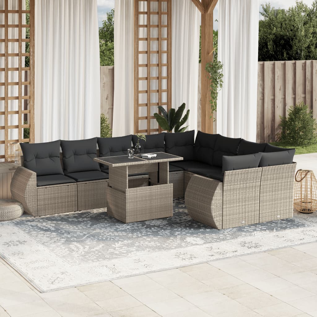 10-delige Loungeset met kussens poly rattan lichtgrijs is nu te koop bij PeponiXL, paradijselijk wonen!