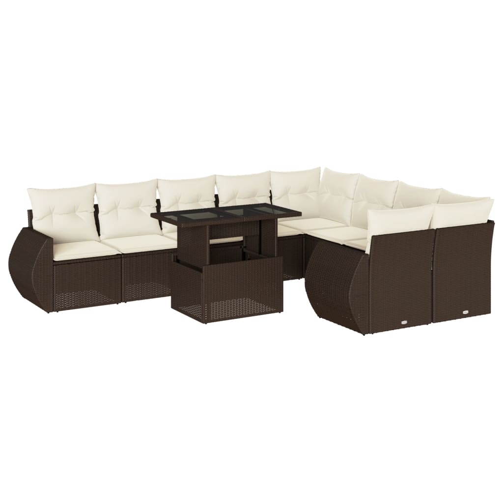 10-delige Loungeset met kussens poly rattan bruin is nu te koop bij PeponiXL, paradijselijk wonen!