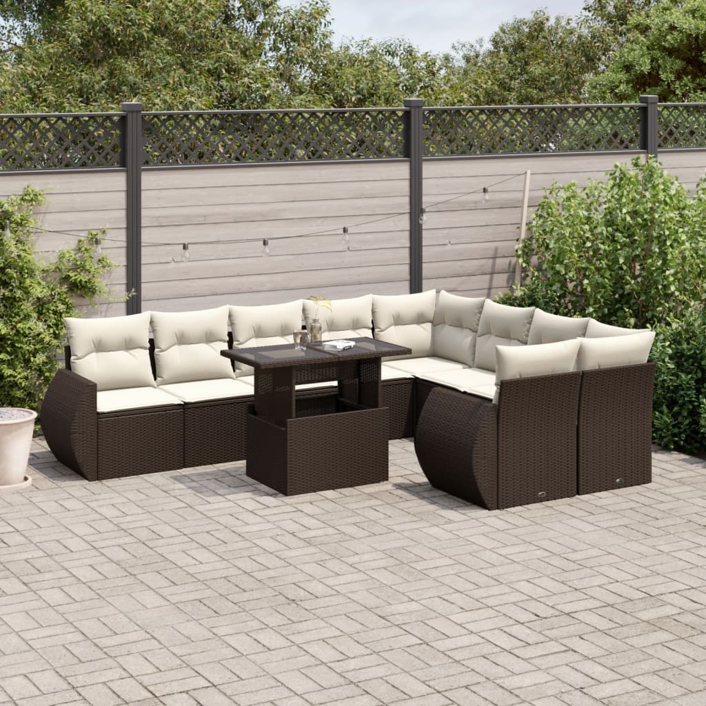 10-delige Loungeset met kussens poly rattan bruin is nu te koop bij PeponiXL, paradijselijk wonen!