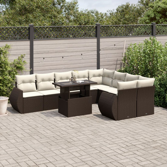10-delige Loungeset met kussens poly rattan bruin is nu te koop bij PeponiXL, paradijselijk wonen!
