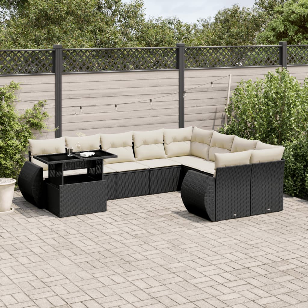10-delige Loungeset met kussens poly rattan zwart is nu te koop bij PeponiXL, paradijselijk wonen!