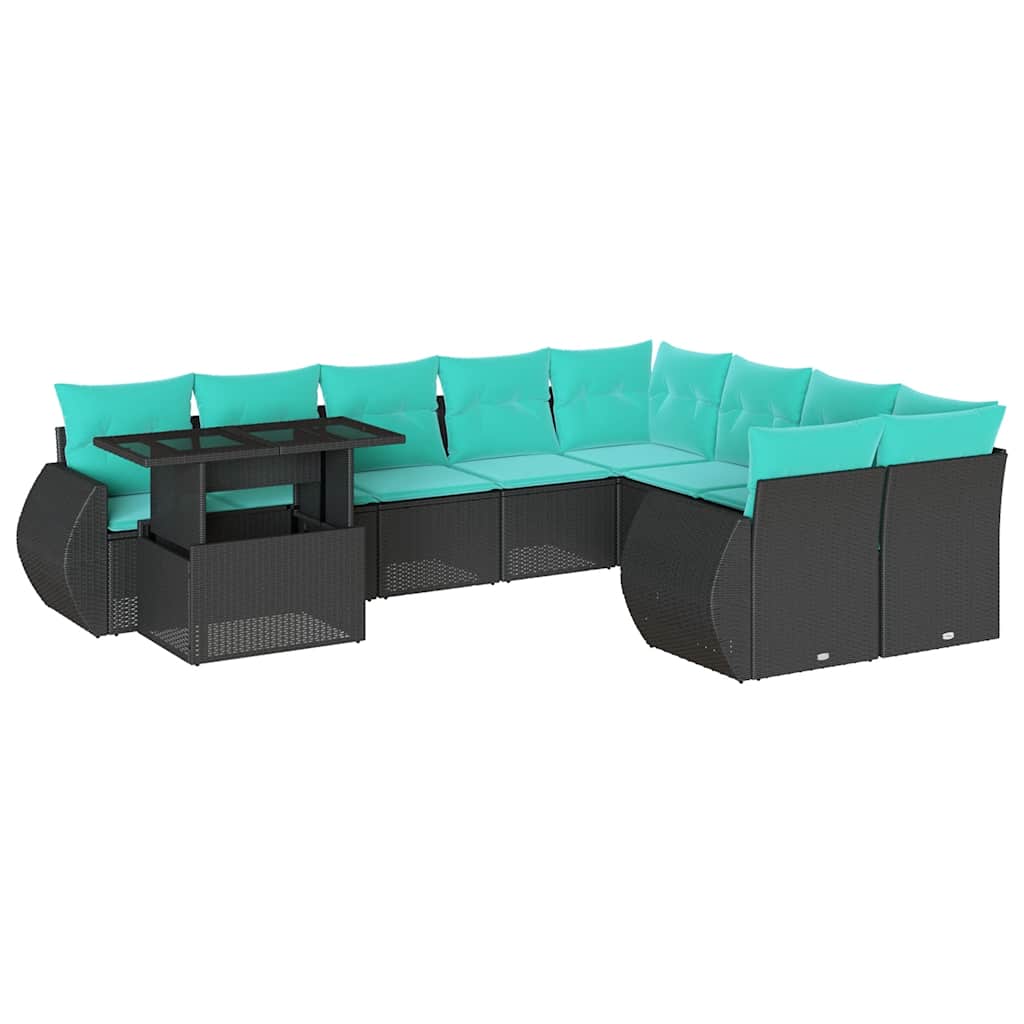 10-delige tuinbankset met kussens van zwart polyrotan is nu te koop bij PeponiXL, paradijselijk wonen!