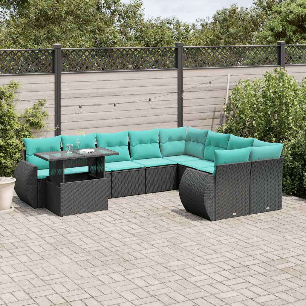10-delige tuinbankset met kussens van zwart polyrotan is nu te koop bij PeponiXL, paradijselijk wonen!