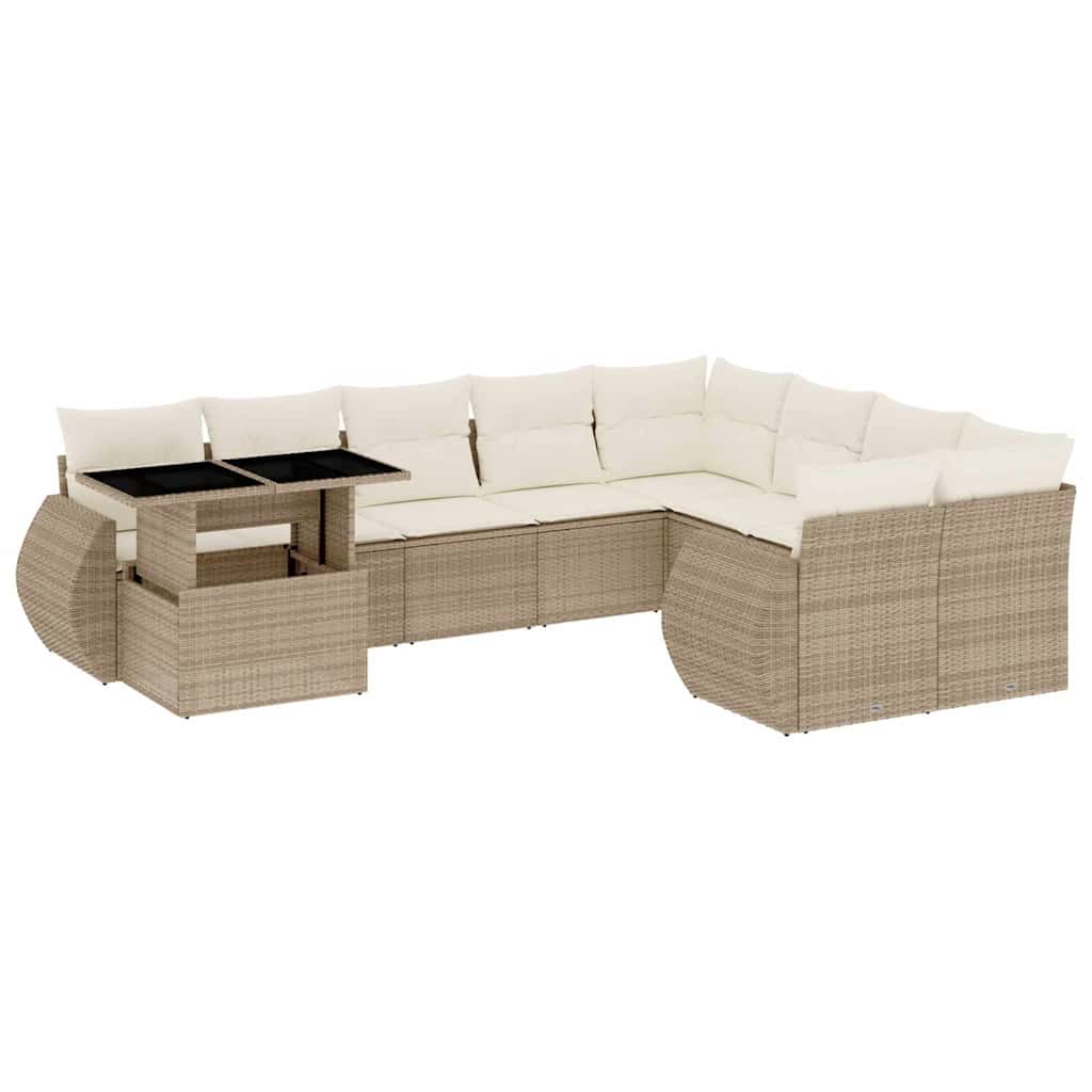 10-delige Loungeset met kussens poly rattan beige is nu te koop bij PeponiXL, paradijselijk wonen!