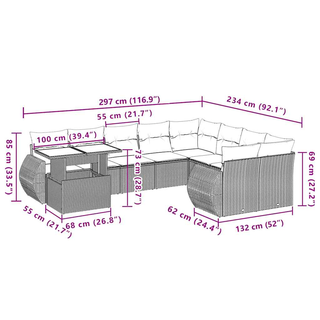 10-delige Loungeset met kussens poly rattan beige is nu te koop bij PeponiXL, paradijselijk wonen!