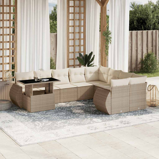 10-delige Loungeset met kussens poly rattan beige is nu te koop bij PeponiXL, paradijselijk wonen!