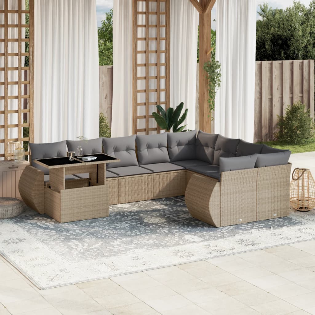 10-delige Loungeset met kussens poly rattan beige is nu te koop bij PeponiXL, paradijselijk wonen!
