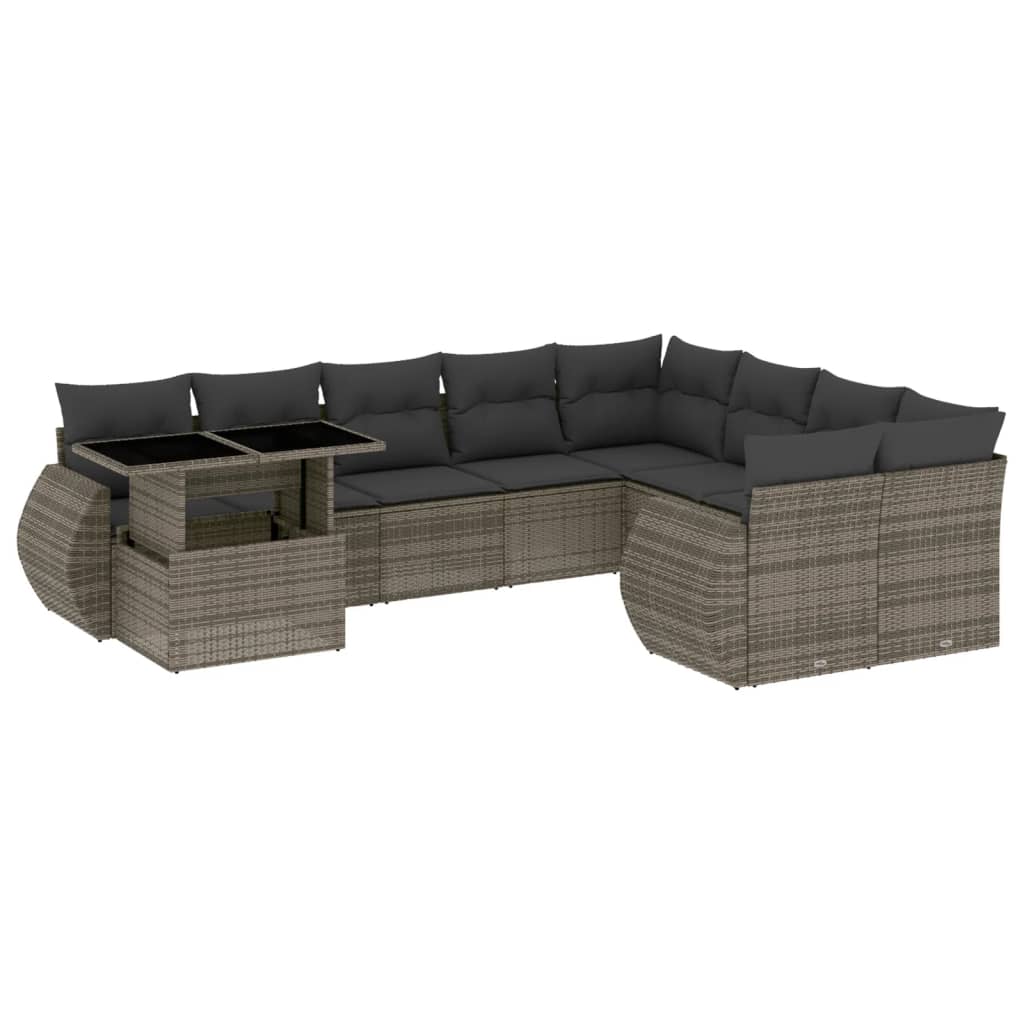 10-delige Loungeset met kussens poly rattan grijs is nu te koop bij PeponiXL, paradijselijk wonen!