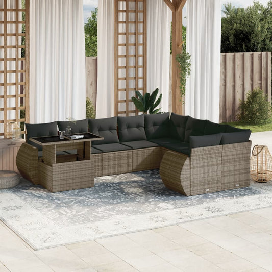 10-delige Loungeset met kussens poly rattan grijs is nu te koop bij PeponiXL, paradijselijk wonen!