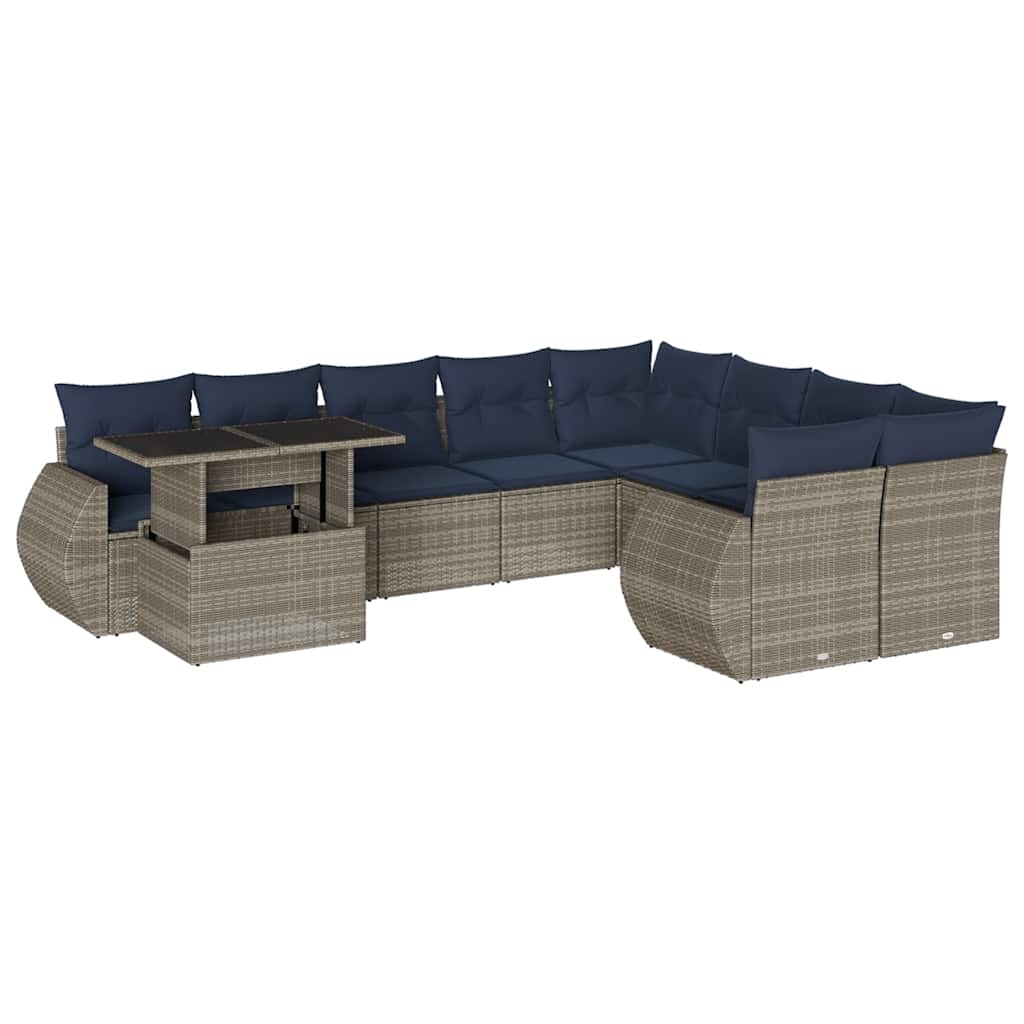 10-delige tuinbankset met kussens, grijs polyrotan is nu te koop bij PeponiXL, paradijselijk wonen!