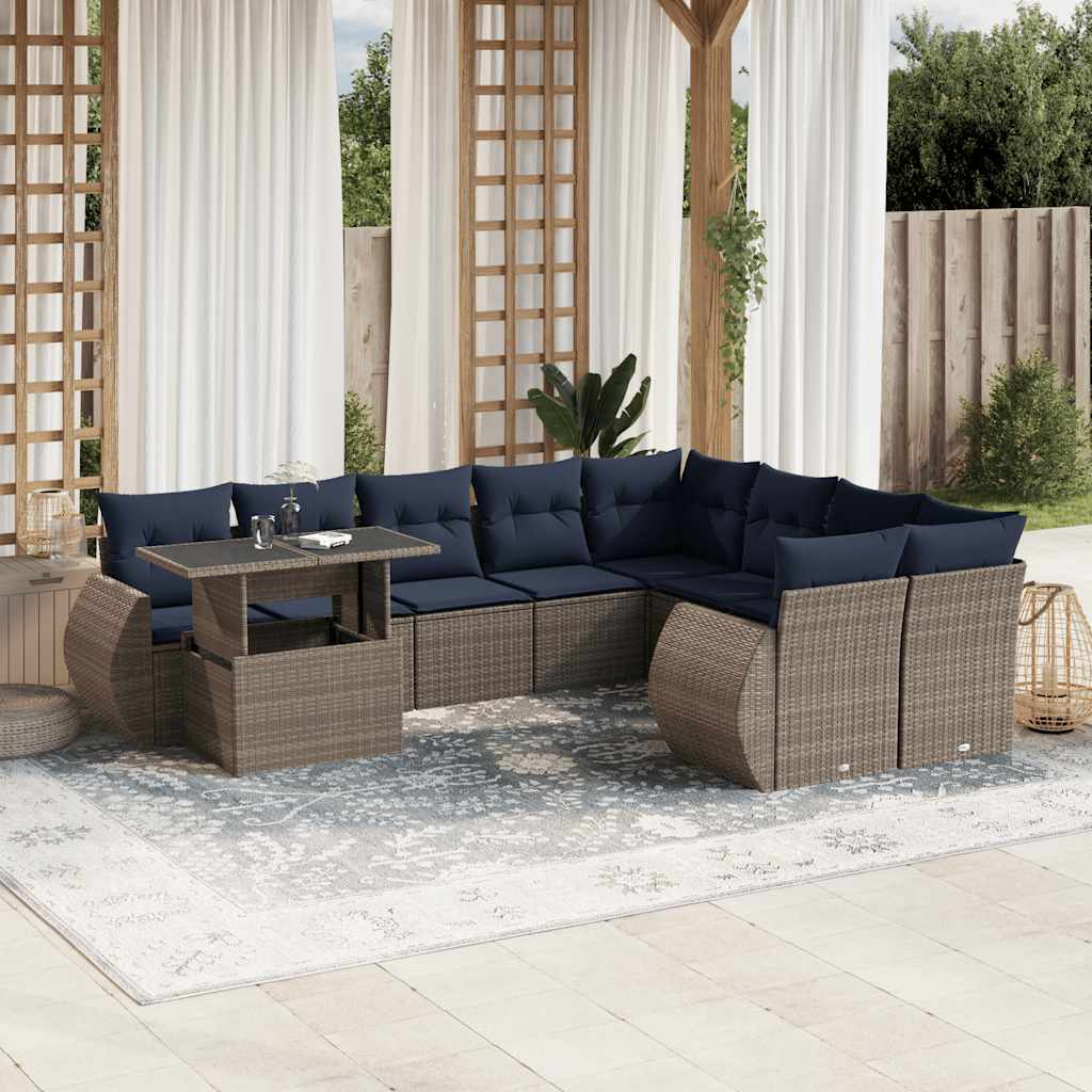 10-delige tuinbankset met kussens, grijs polyrotan is nu te koop bij PeponiXL, paradijselijk wonen!