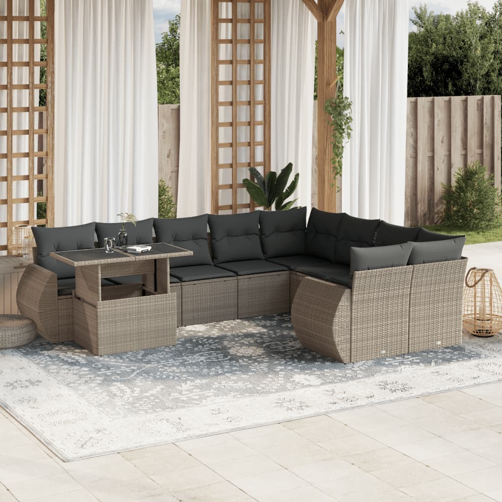 10-delige Loungeset met kussens poly rattan lichtgrijs is nu te koop bij PeponiXL, paradijselijk wonen!
