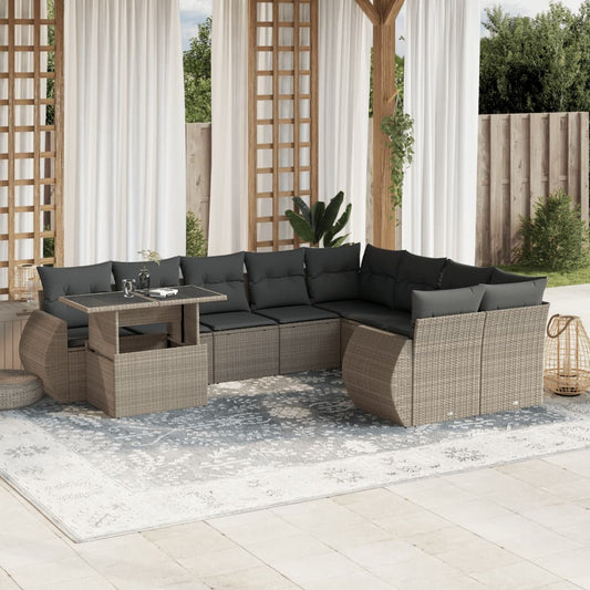 10-delige Loungeset met kussens poly rattan lichtgrijs is nu te koop bij PeponiXL, paradijselijk wonen!