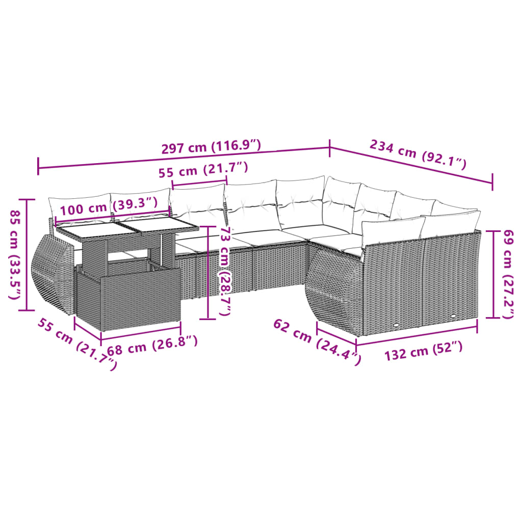 10-delige Loungeset met kussens poly rattan bruin is nu te koop bij PeponiXL, paradijselijk wonen!