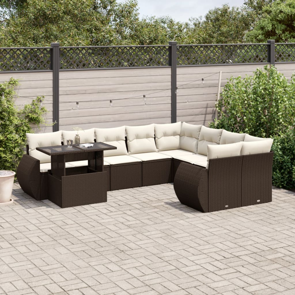 10-delige Loungeset met kussens poly rattan bruin is nu te koop bij PeponiXL, paradijselijk wonen!