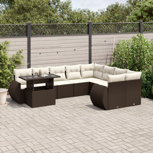 10-delige Loungeset met kussens poly rattan bruin is nu te koop bij PeponiXL, paradijselijk wonen!
