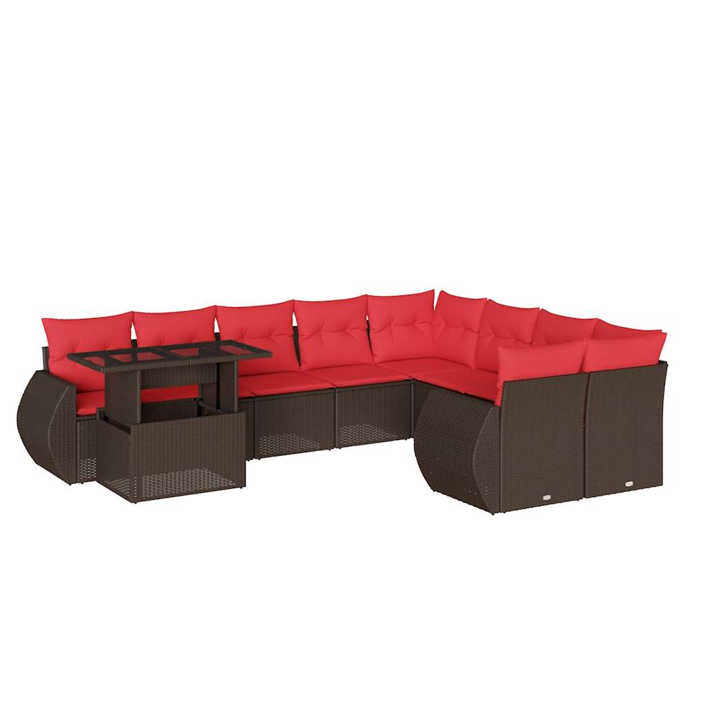 10-delige tuinbankset met kussens, bruin polyrotan is nu te koop bij PeponiXL, paradijselijk wonen!