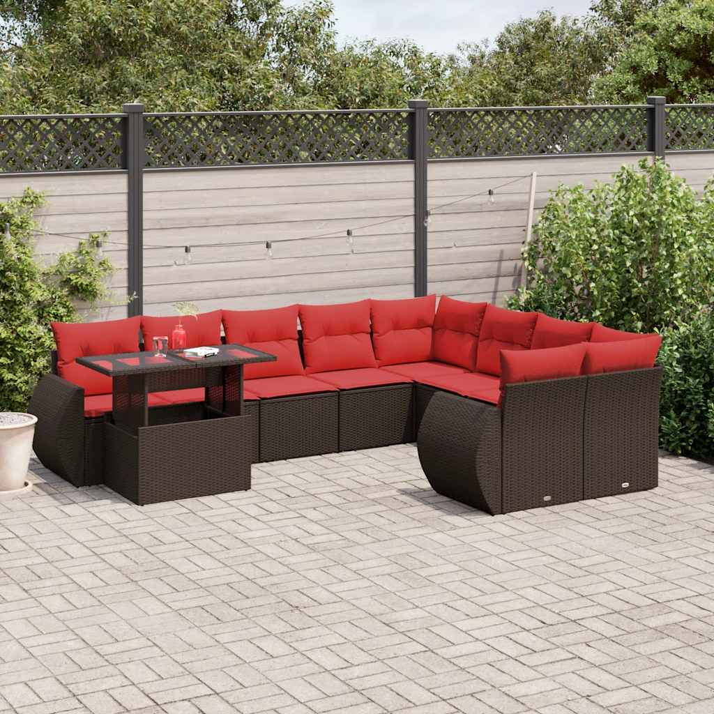 10-delige tuinbankset met kussens, bruin polyrotan is nu te koop bij PeponiXL, paradijselijk wonen!