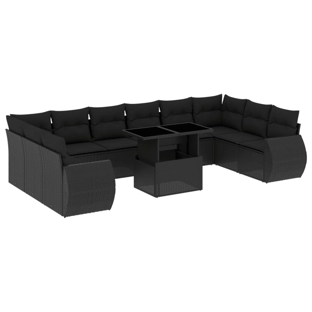 11-delige Loungeset met kussens poly rattan zwart is nu te koop bij PeponiXL, paradijselijk wonen!