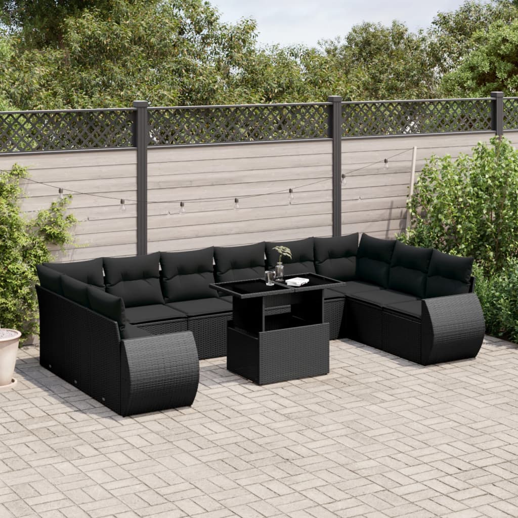 11-delige Loungeset met kussens poly rattan zwart is nu te koop bij PeponiXL, paradijselijk wonen!