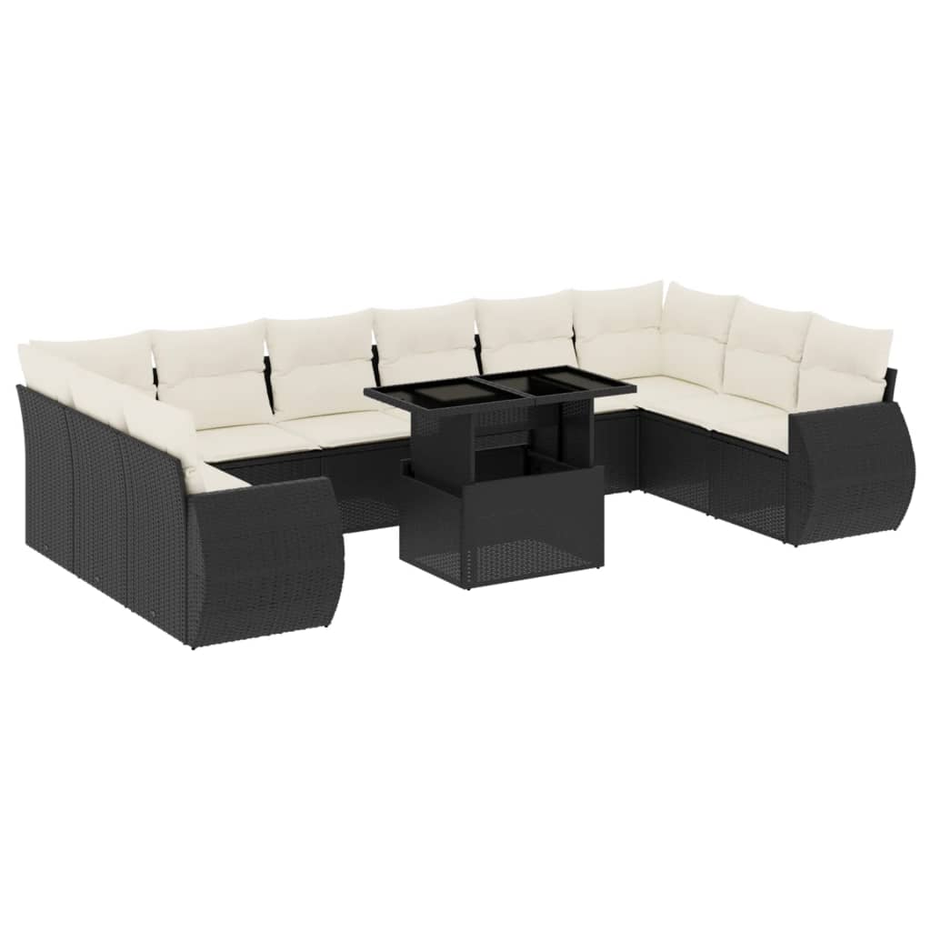 11-delige Loungeset met kussens poly rattan zwart is nu te koop bij PeponiXL, paradijselijk wonen!