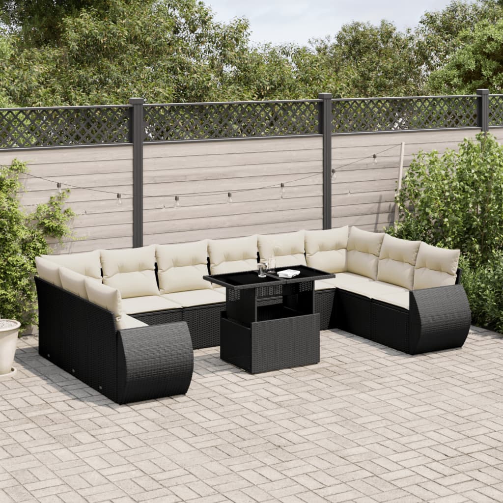 11-delige Loungeset met kussens poly rattan zwart is nu te koop bij PeponiXL, paradijselijk wonen!