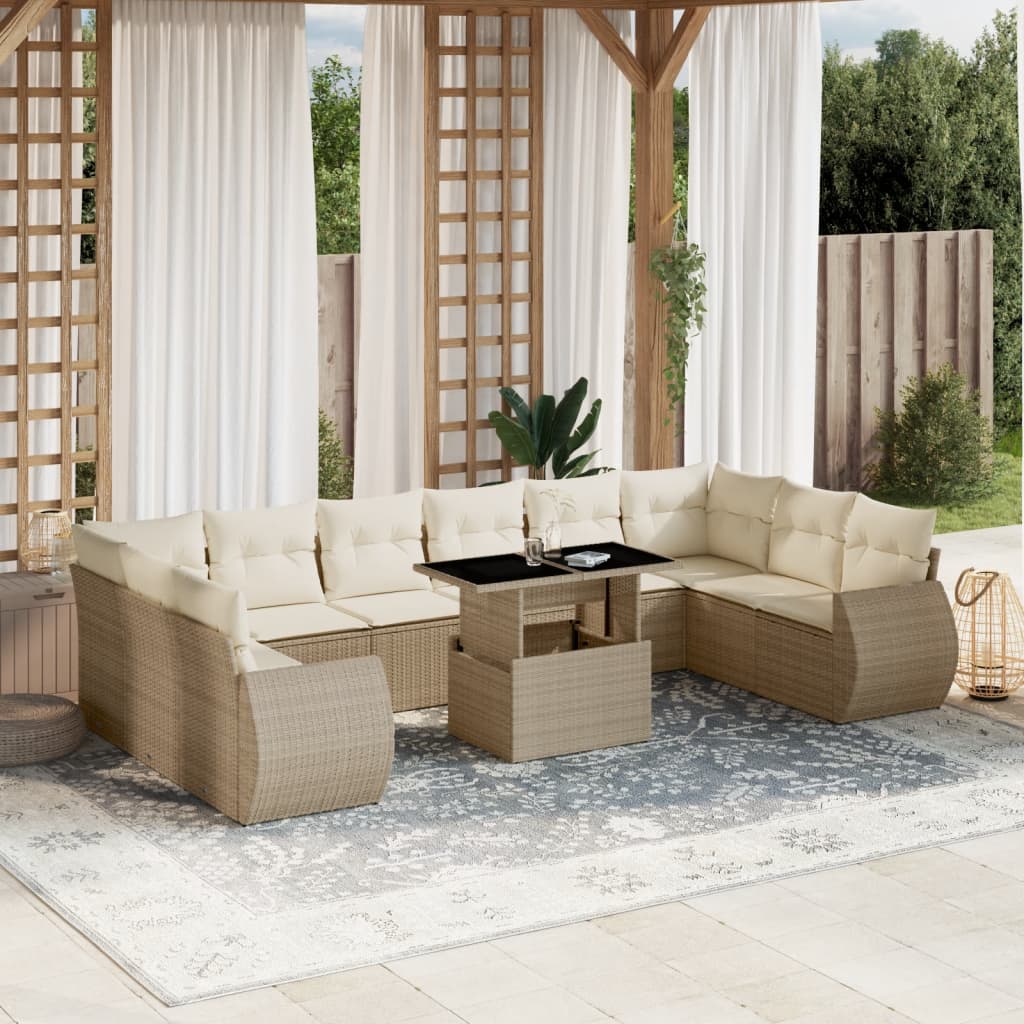 11-delige Tuinset met kussens poly rattan beige is nu te koop bij PeponiXL, paradijselijk wonen!