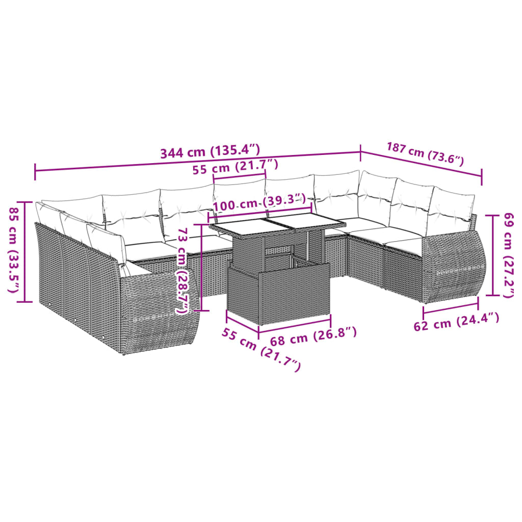11-delige Tuinset met kussens poly rattan beige is nu te koop bij PeponiXL, paradijselijk wonen!