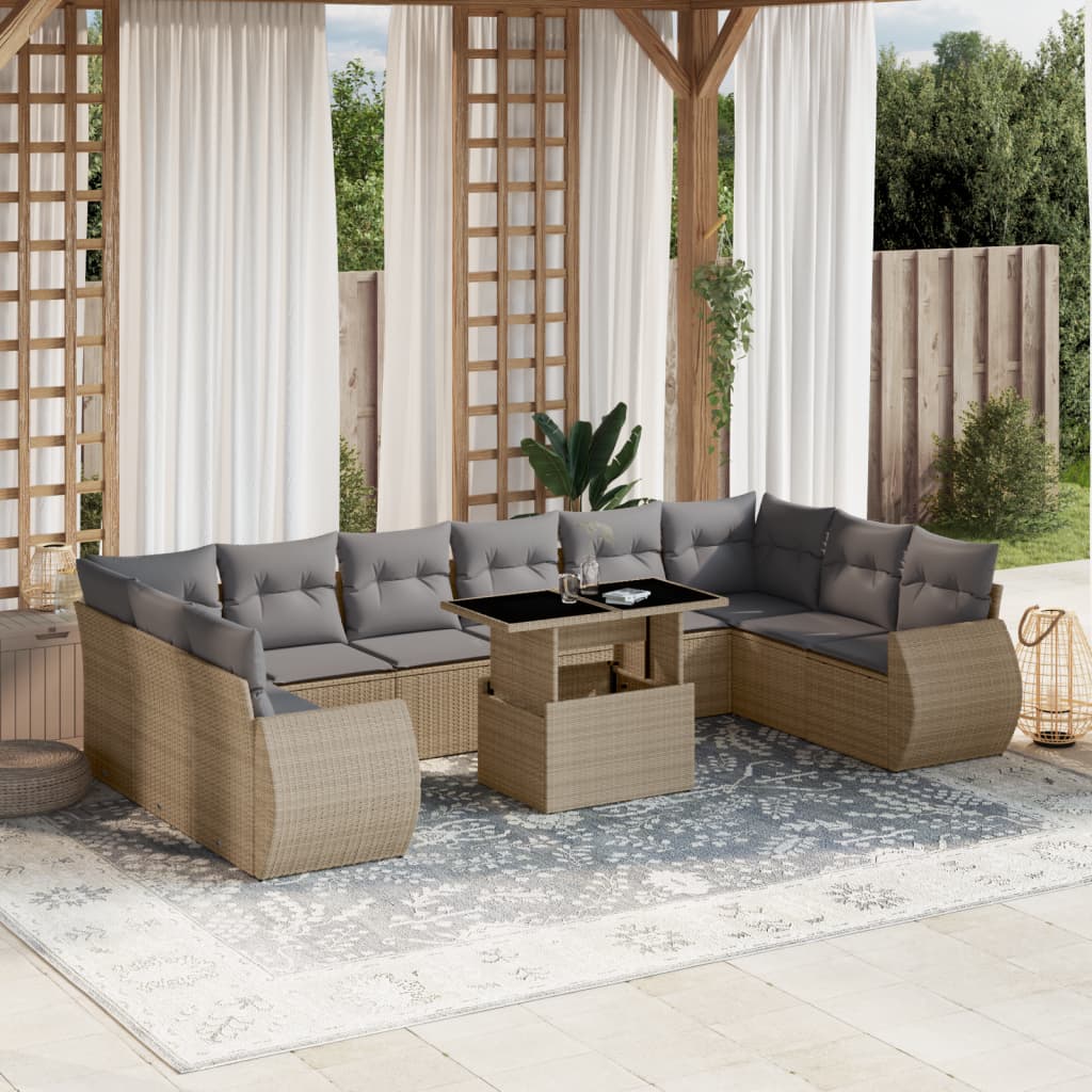 11-delige Tuinset met kussens poly rattan beige is nu te koop bij PeponiXL, paradijselijk wonen!