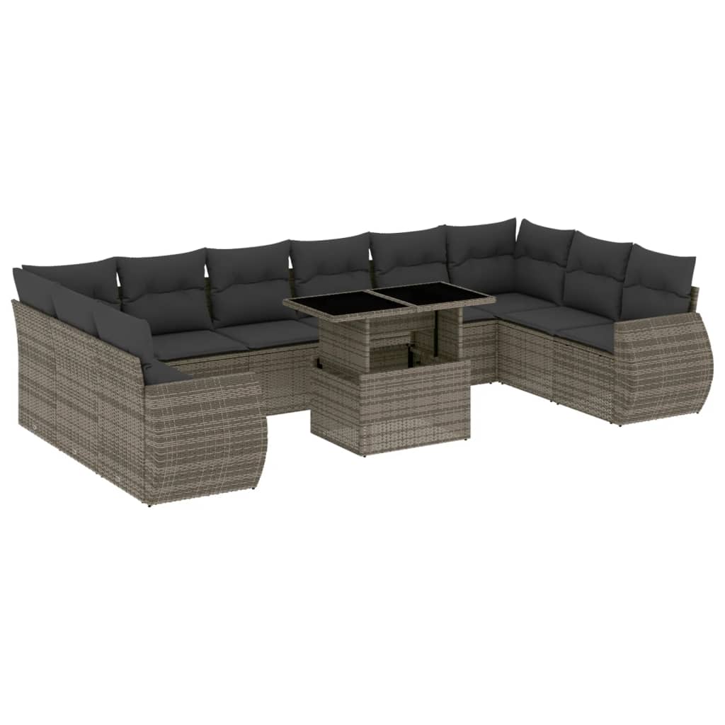 11-delige Loungeset met kussens poly rattan grijs is nu te koop bij PeponiXL, paradijselijk wonen!